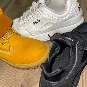 Timberlands, Nike huarache, Fila